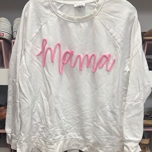 Mud Pie White Sweatshirt with Pink Embroidery